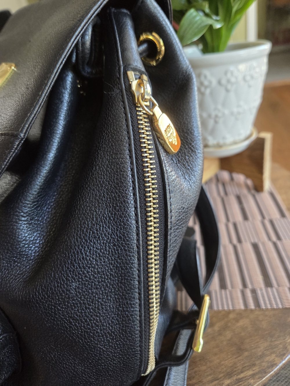 MCM Black Leather Mini Backpack with Gold Hardware - Picture 4 of 9